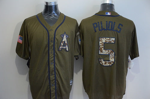 Mens La Angels Of Anaheim 5 Albert Pujols Green Salute To Service Majestic Baseball Jersey