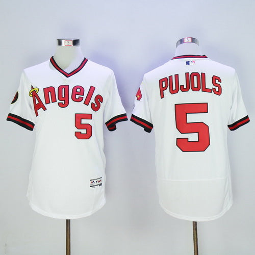Mens La Angels Of Anaheim 5 Albert Pujols White Pullover 2016 Flexbase Majestic Baseball Jersey
