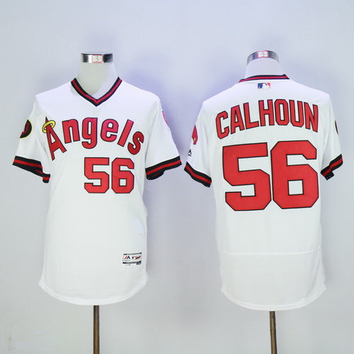 Mens La Angels Of Anaheim 56 Kole Calhoun White Pullover 2016 Flexbase Majestic Baseball Jersey