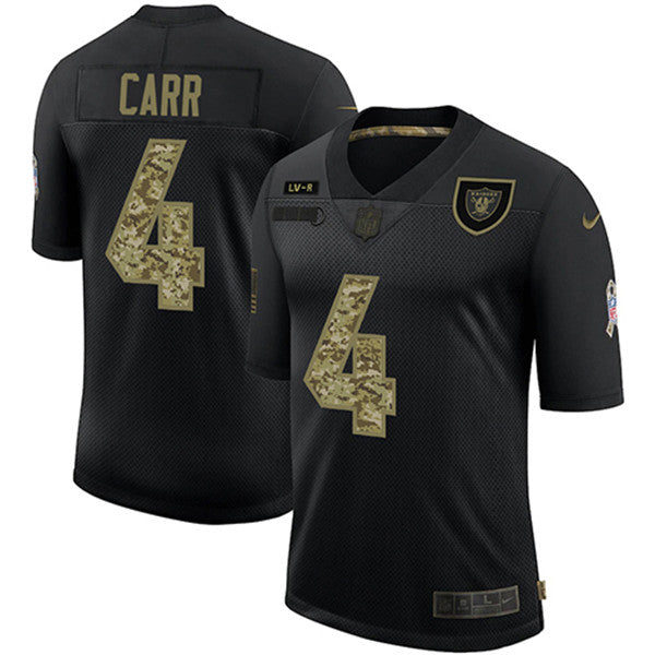 Mens Las Vegas Raiders 4 Derek Carr Black Camo Salute To Service Limited Stitched Nfl Jersey