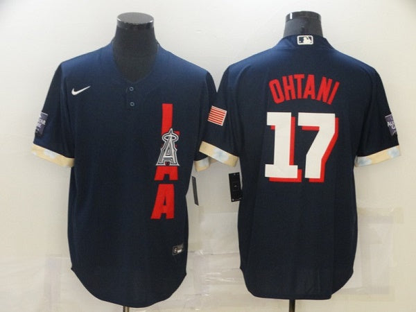 Mens Los Angeles Angels 17 Shohei Ohtani 2021 Navy All star Cool Base Stitched Mlb Jersey