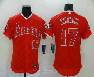 Mens Los Angeles Angels 17 Shohei Ohtani Red Stitched Mlb Flex Base Nike Jersey