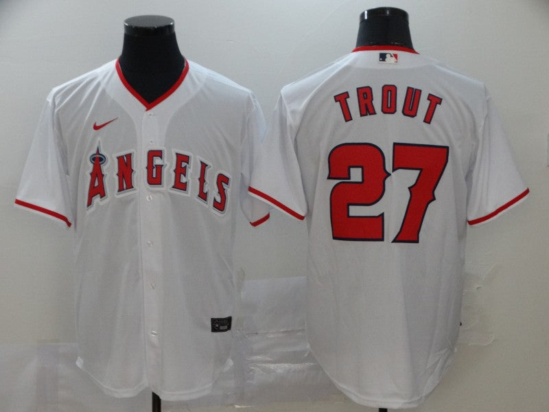 Mens Los Angeles Angels 27 Mike Trout White Stitched Mlb Cool Base Nike Jersey