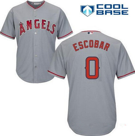 Mens Los Angeles Angels Of Anaheim 0 Yunel Escobar Gray Road Stitched Mlb Majestic Cool Base Jersey