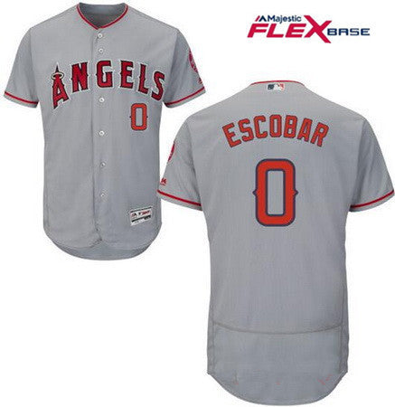 Mens Los Angeles Angels Of Anaheim 0 Yunel Escobar Gray Road Stitched Mlb Majestic Flex Base Jersey
