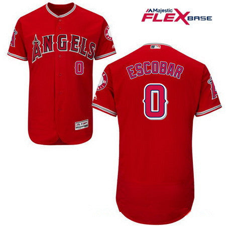 Mens Los Angeles Angels Of Anaheim 0 Yunel Escobar Red Alternate Stitched Mlb Majestic Flex Base Jersey