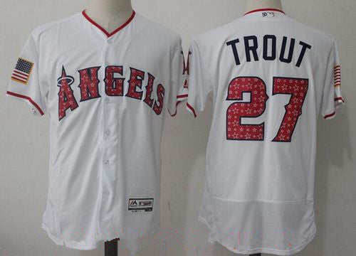 Mens Los Angeles Angels Of Anaheim 27 Mike Trout White 2017 Independence Stars Stripes Stitched Mlb Majestic Flex Base Jersey