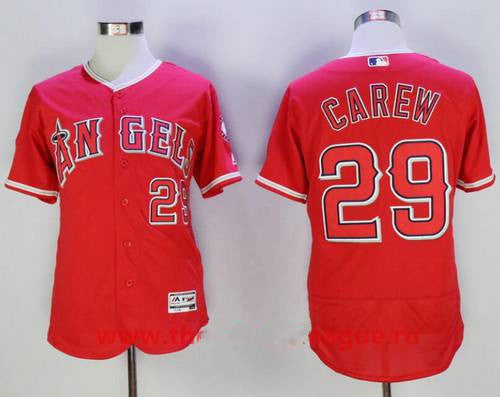 Mens Los Angeles Angels Of Anaheim 29 Rod Carew Retired Red Stitched Mlb Majestic Flex Base Jersey