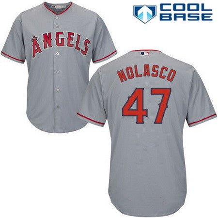 Mens Los Angeles Angels Of Anaheim 47 Ricky Nolasco Gray Road Stitched Mlb Majestic Cool Base Jersey