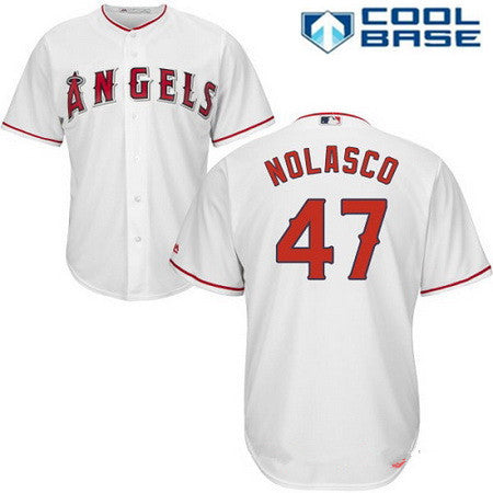 Mens Los Angeles Angels Of Anaheim 47 Ricky Nolasco White Home Stitched Mlb Majestic Cool Base Jersey
