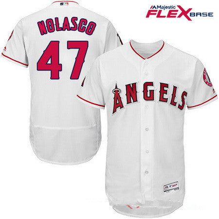 Mens Los Angeles Angels Of Anaheim 47 Ricky Nolasco White Home Stitched Mlb Majestic Flex Base Jersey