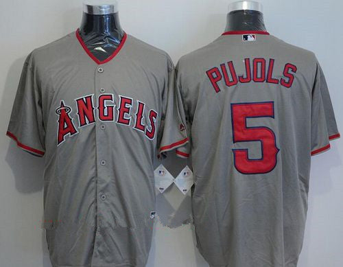 Mens Los Angeles Angels Of Anaheim 5 Albert Pujols Gray Road Stitched Mlb Majestic Cool Base Jersey