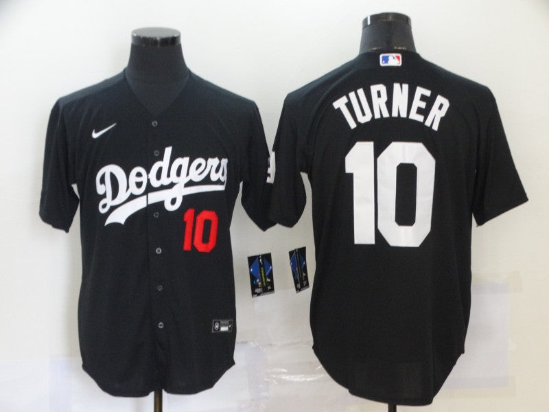 Mens Los Angeles Dodgers 10 Justin Turner Black Stitched Mlb Cool Base Nike Jersey