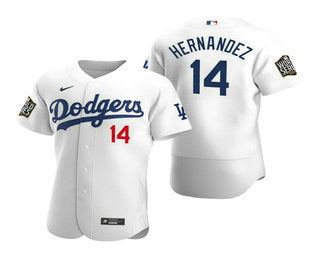 Mens Los Angeles Dodgers 14 Enrique Hernandez White 2020 World Series Authentic Flex Nike Jersey