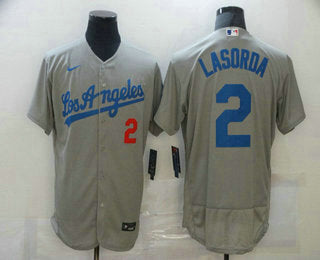 Mens Los Angeles Dodgers 2 Tommy Lasorda Grey Stitched Mlb Flex Base Nike Jersey