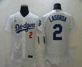 Mens Los Angeles Dodgers 2 Tommy Lasorda White Stitched Mlb Flex Base Nike Jersey