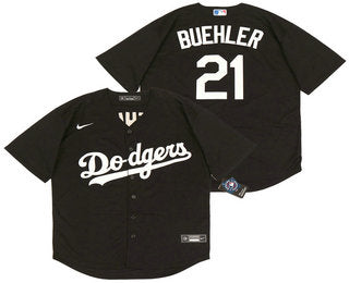 Mens Los Angeles Dodgers 21 Walker Buehler Black Stitched Mlb Cool Base Nike Jersey