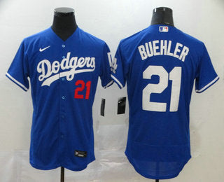 Mens Los Angeles Dodgers 21 Walker Buehler Blue Stitched Mlb Flex Base Nike Jersey