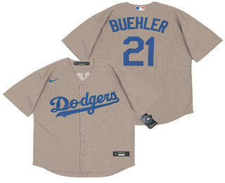 Mens Los Angeles Dodgers 21 Walker Buehler Gray Stitched Mlb Cool Base Nike Jersey