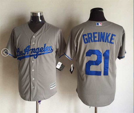 Mens Los Angeles Dodgers 21 Zack Greinke Away Gray 2015 Mlb Cool Base Jersey
