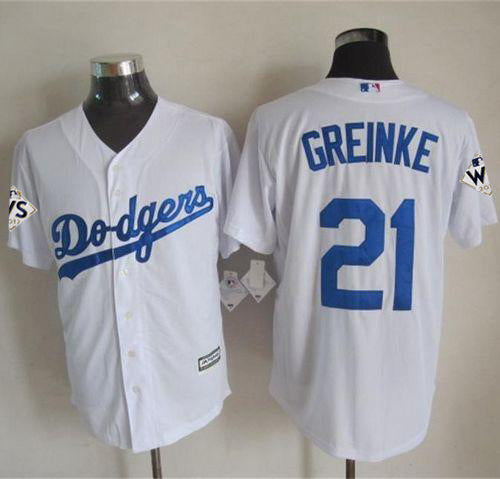 Mens Los Angeles Dodgers 21 Zack Greinke White New Cool Base 2017 World Series Bound Stitched Mlb Jersey