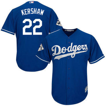 Mens Los Angeles Dodgers 22 Clayton Kershaw Blue New Cool Base 2017 World Series Bound Stitched Mlb Jersey