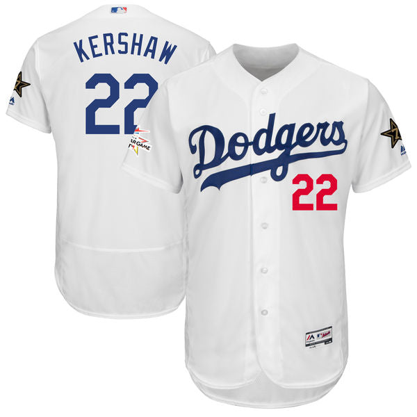 Mens Los Angeles Dodgers 22 Clayton Kershaw Majestic White 2017 Mlb All star Game Worn Stitched Mlb Flex Base Jersey