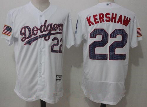 Mens Los Angeles Dodgers 22 Clayton Kershaw White 2017 Stars Stripes Stitched Mlb Majestic Flex Base Jersey