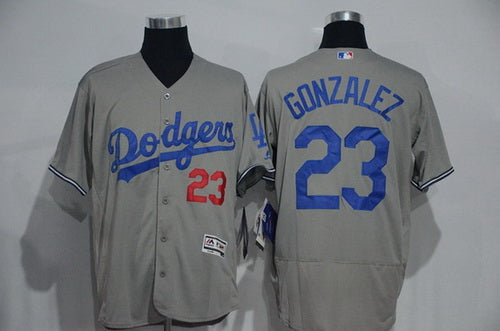Mens Los Angeles Dodgers 23 Adrian Gonzalez Gray 2016 Flexbase Majestic Baseball Jersey