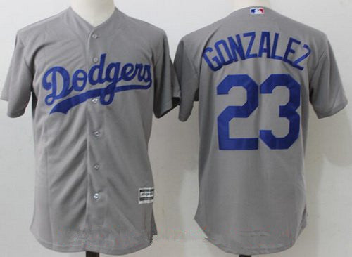 Mens Los Angeles Dodgers 23 Adrian Gonzalez Gray Alternate Stitched Mlb Majestic Flex Base Jersey