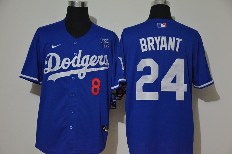 Mens Los Angeles Dodgers 24 Kobe Bryant Blue Kb Patch Stitched Mlb Cool Base Nike Jersey With Front Number 8