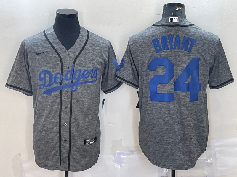 Mens Los Angeles Dodgers 24 Kobe Bryant Grey Gridiron Cool Base Stitched Baseball Jersey