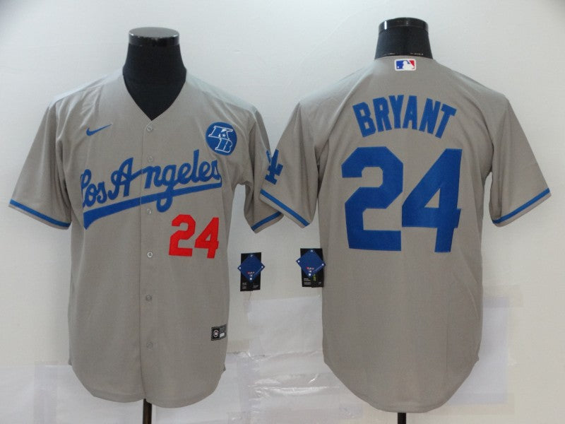 Mens Los Angeles Dodgers 24 Kobe Bryant Grey Kb Patch Stitched Mlb Cool Base Nike Jersey