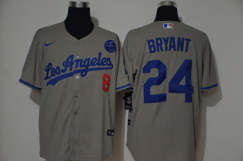 Mens Los Angeles Dodgers 24 Kobe Bryant Grey Kb Patch Stitched Mlb Cool Base Nike Jersey With Front Number 8