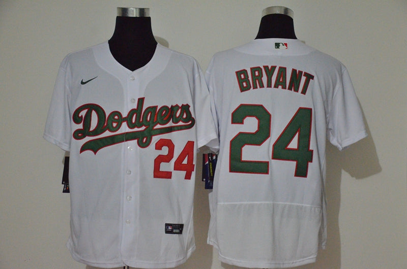 Mens Los Angeles Dodgers 24 Kobe Bryant White With Green Name Stitched Mlb Flex Base Nike Jersey
