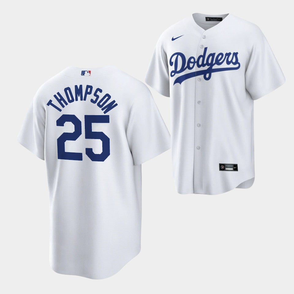 Mens Los Angeles Dodgers 25 Trayce Thompson White Cool Base Stitched Baseball Jersey