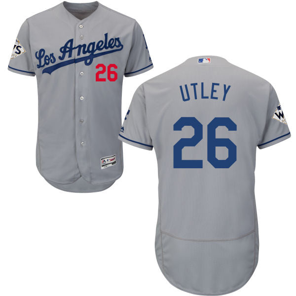 Mens Los Angeles Dodgers 26 Chase Utley Grey Flexbase Authentic Collection 2017 World Series Bound Stitched Mlb Jersey