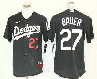 Mens Los Angeles Dodgers 27 Trevor Bauer Black Stitched Mlb Cool Base Nike Jersey