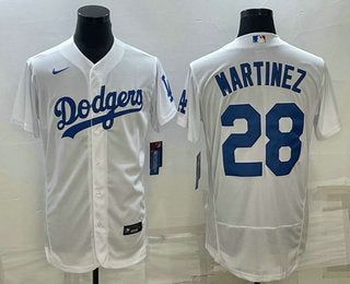 Mens Los Angeles Dodgers 28 Jd Martinez White Flex Base Stitched Baseball Jersey