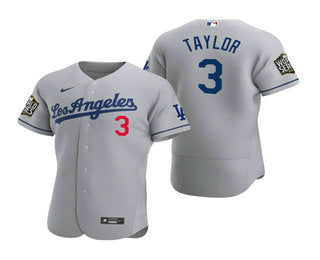 Mens Los Angeles Dodgers 3 Chris Taylor Gray 2020 World Series Authentic Road Flex Nike Jersey