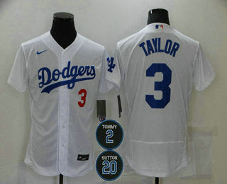 Mens Los Angeles Dodgers 3 Chris Taylor White2 20 Patch Stitched Mlb Flex Base Nike Jersey