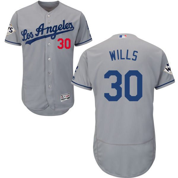 Mens Los Angeles Dodgers 30 Maury Wills Grey Flexbase Authentic Collection 2017 World Series Bound Stitched Mlb Jersey