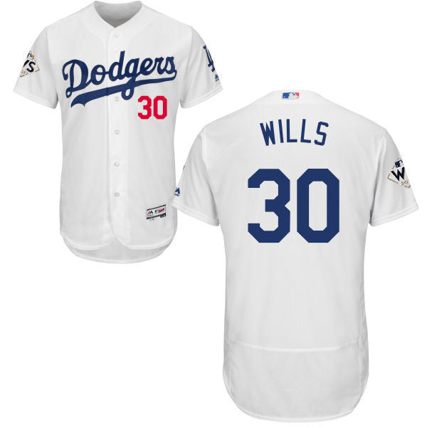 Mens Los Angeles Dodgers 30 Maury Wills White Flexbase Authentic Collection 2017 World Series Bound Stitched Mlb Jersey