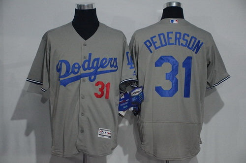Mens Los Angeles Dodgers 31 Joc Pederson Gray 2016 Flexbase Majestic Baseball Jersey