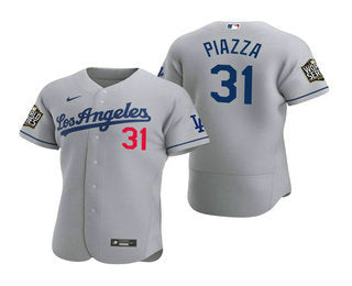 Mens Los Angeles Dodgers 31 Mike Piazza Gray 2020 World Series Authentic Road Flex Nike Jersey