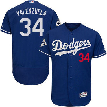Mens Los Angeles Dodgers 34 Fernando Valenzuela Blue Flexbase Authentic Collection 2017 World Series Bound Stitched Mlb Jersey