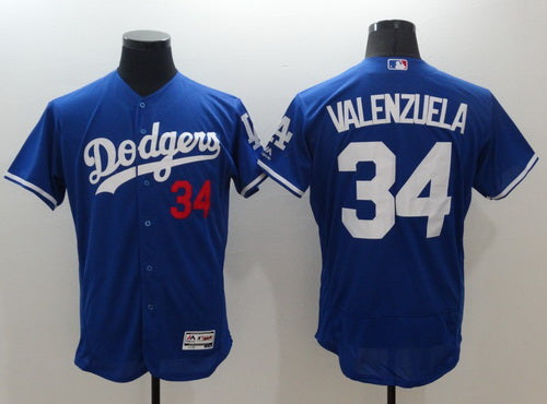 Mens Los Angeles Dodgers 34 Fernando Valenzuela Retired Blue 2016 Flexbase Majestic Baseball Jersey