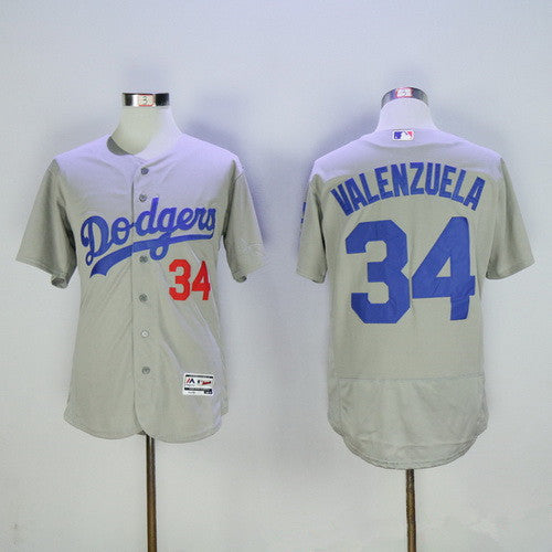 Mens Los Angeles Dodgers 34 Fernando Valenzuela Retired Gray 2016 Flexbase Majestic Baseball Jersey