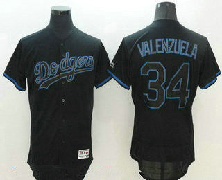 Mens Los Angeles Dodgers 34 Fernando Valenzuela Retired Lights Out Black Fashion Stitched Mlb 2016 Majestic Flex Base Jersey