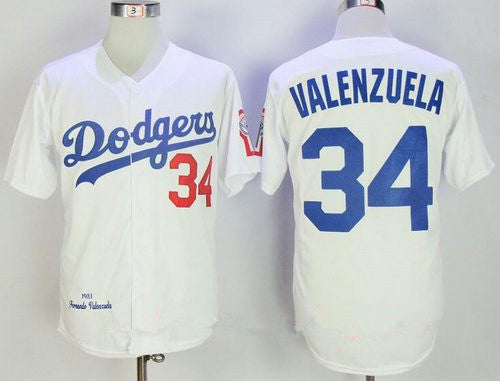 Mens Los Angeles Dodgers 34 Fernando Valenzuela White 1981 Throwback Cooperstown Collection Stitched Mlb Mitchell Ness Jersey